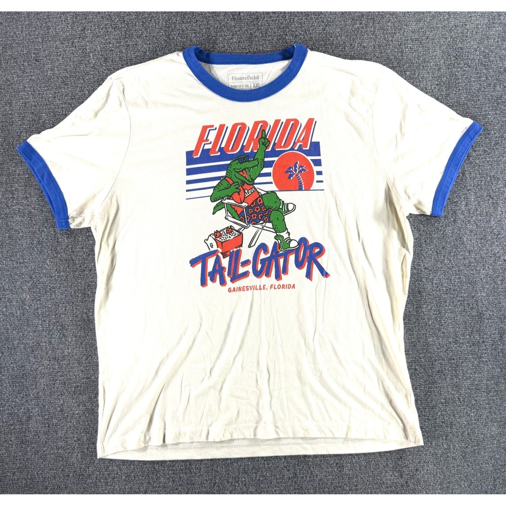 Homefield Florida Tail-Gator Ringer T-Shirt XXL Cream Blue Gainesville Gators